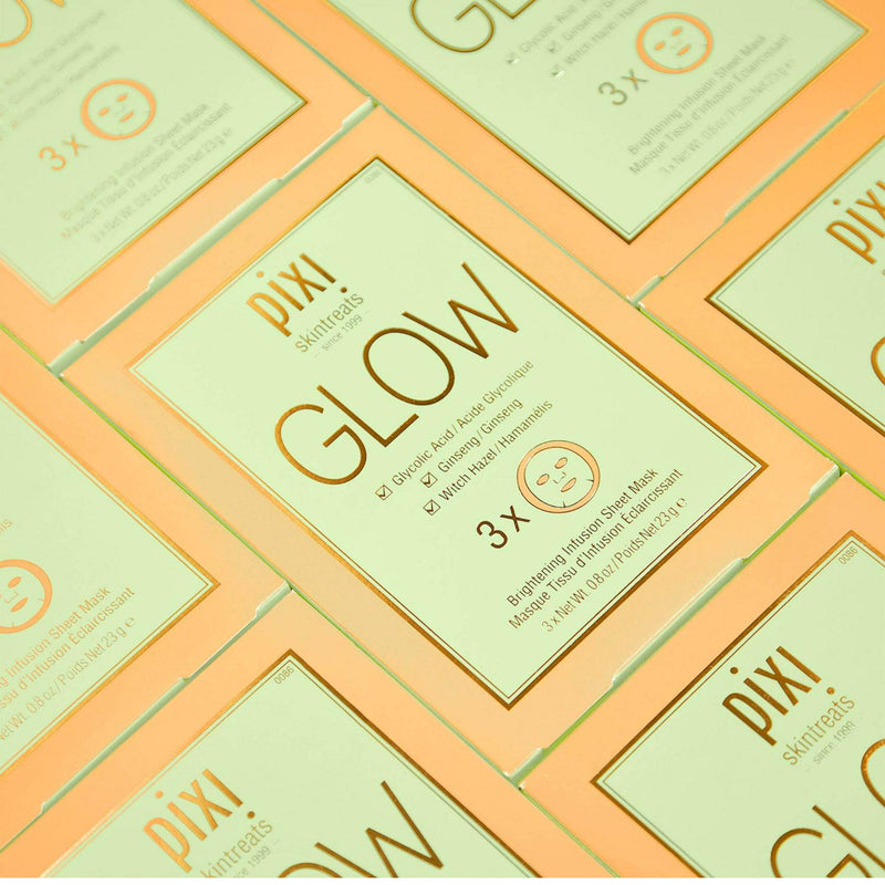 Brightening and Hydrating Face Sheet Mask Set of 3 with Glycolic Acid and Hyaluronic Acid