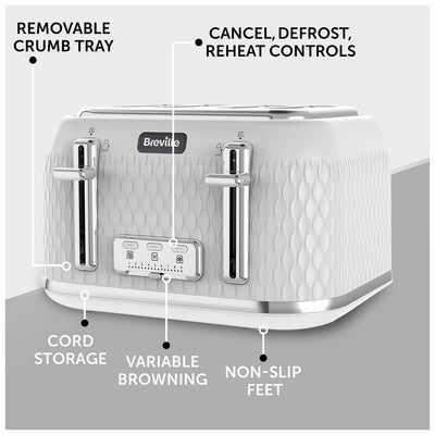 Sainsburys Breville VTT911 Curve Grille-pain 4 tranches - Blanc et Chrome- Acheter en ligne sur McGrocer