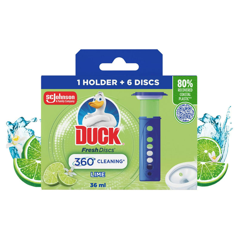 Duck Toilet Fresh Discs Toilet Cleaner Holder & Refill Lime 36ml