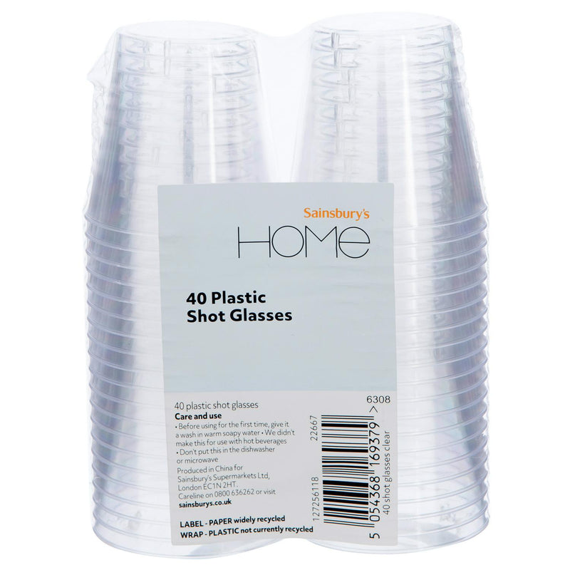 sainsburys shot glasses clear pack of 40 (British brand)