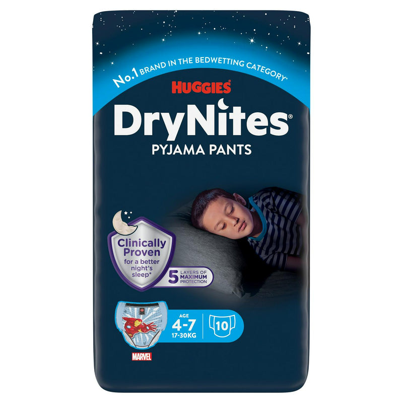 Huggies DryNites Boys Pyjama Pants for Bedwetting Age 4-7 Years 10 Nappy Pants