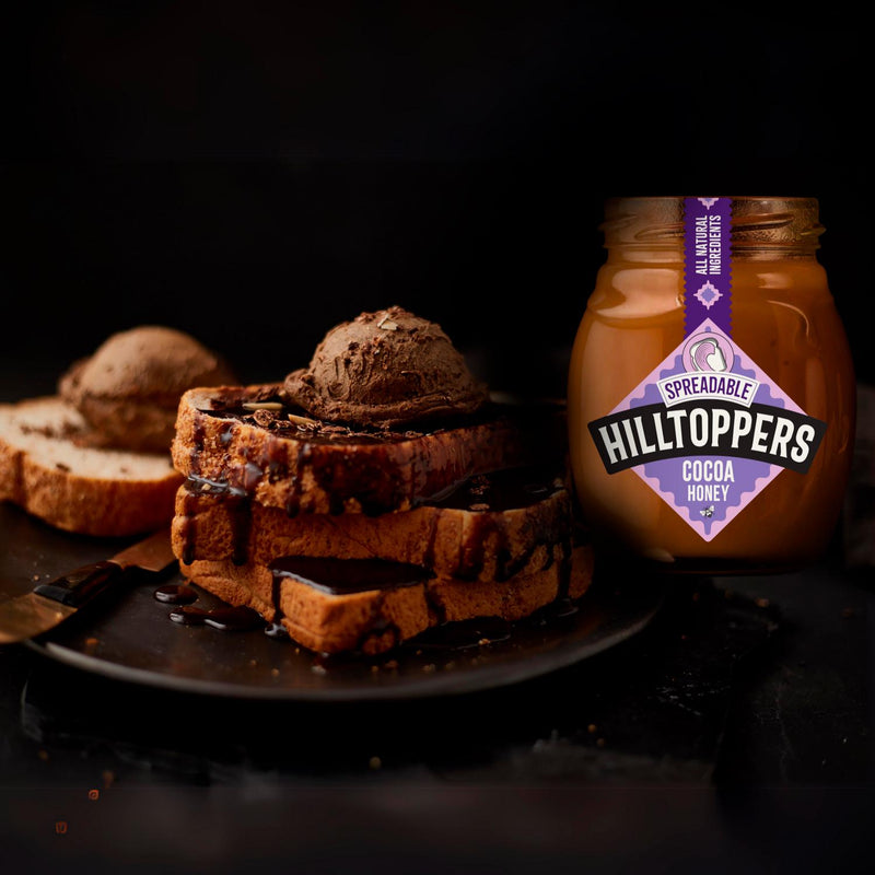 Hilltoppers Spreadable Cocoa Honey 225g Jar, UK version