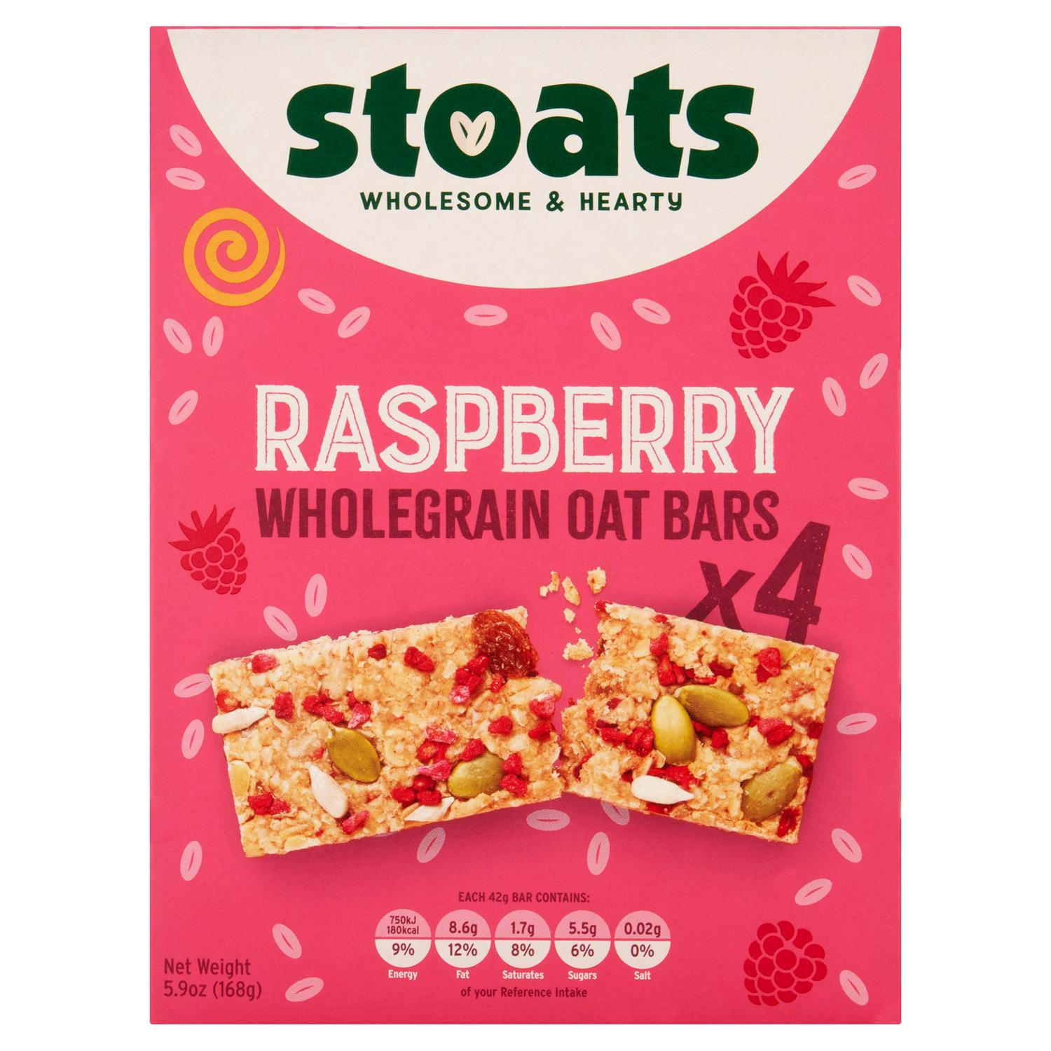 Stoats raspberry honey porridge oat bars 4x42g (British brand)
