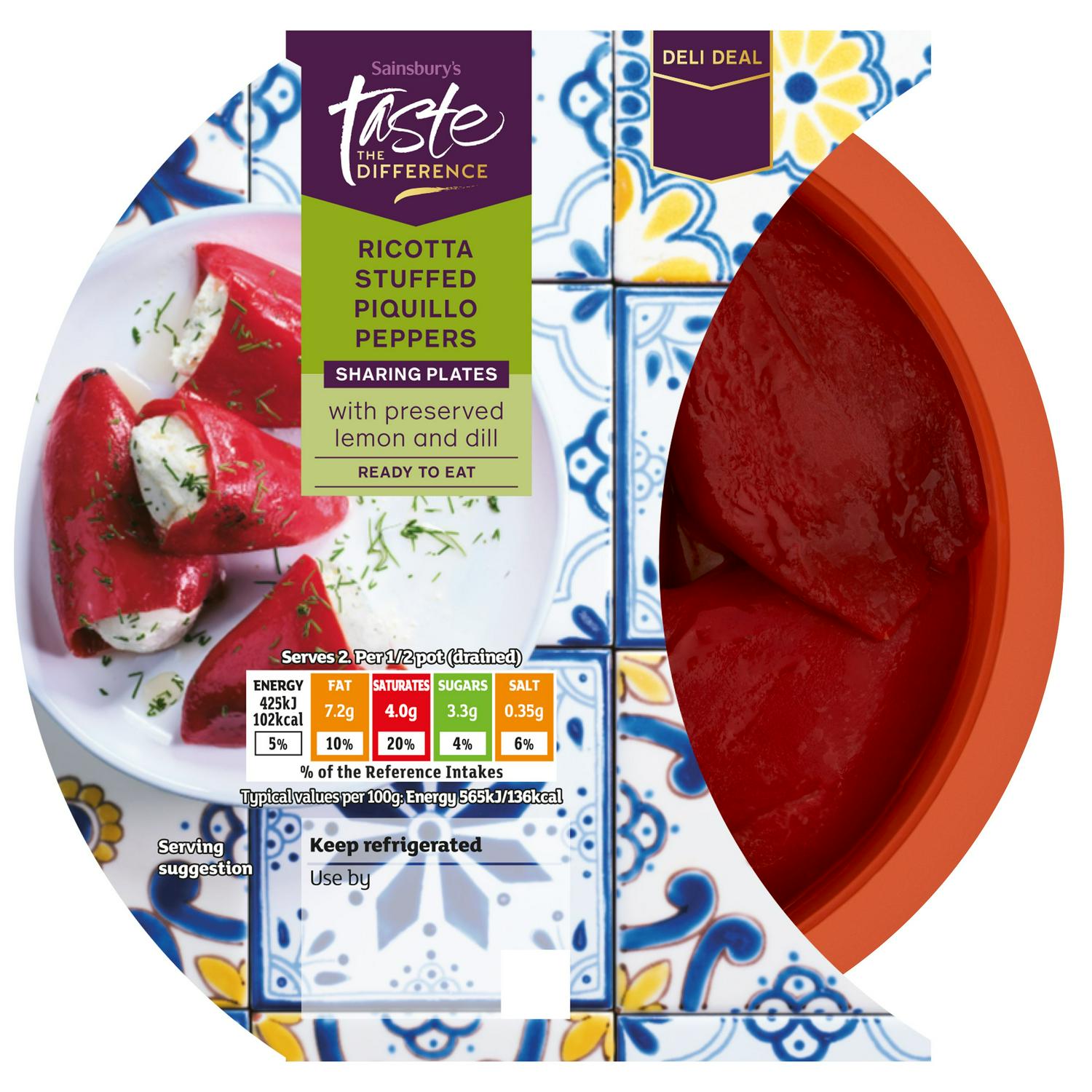 Ricotta Stuffed Piquillo Peppers with Preserved Lemon and Dill 170g