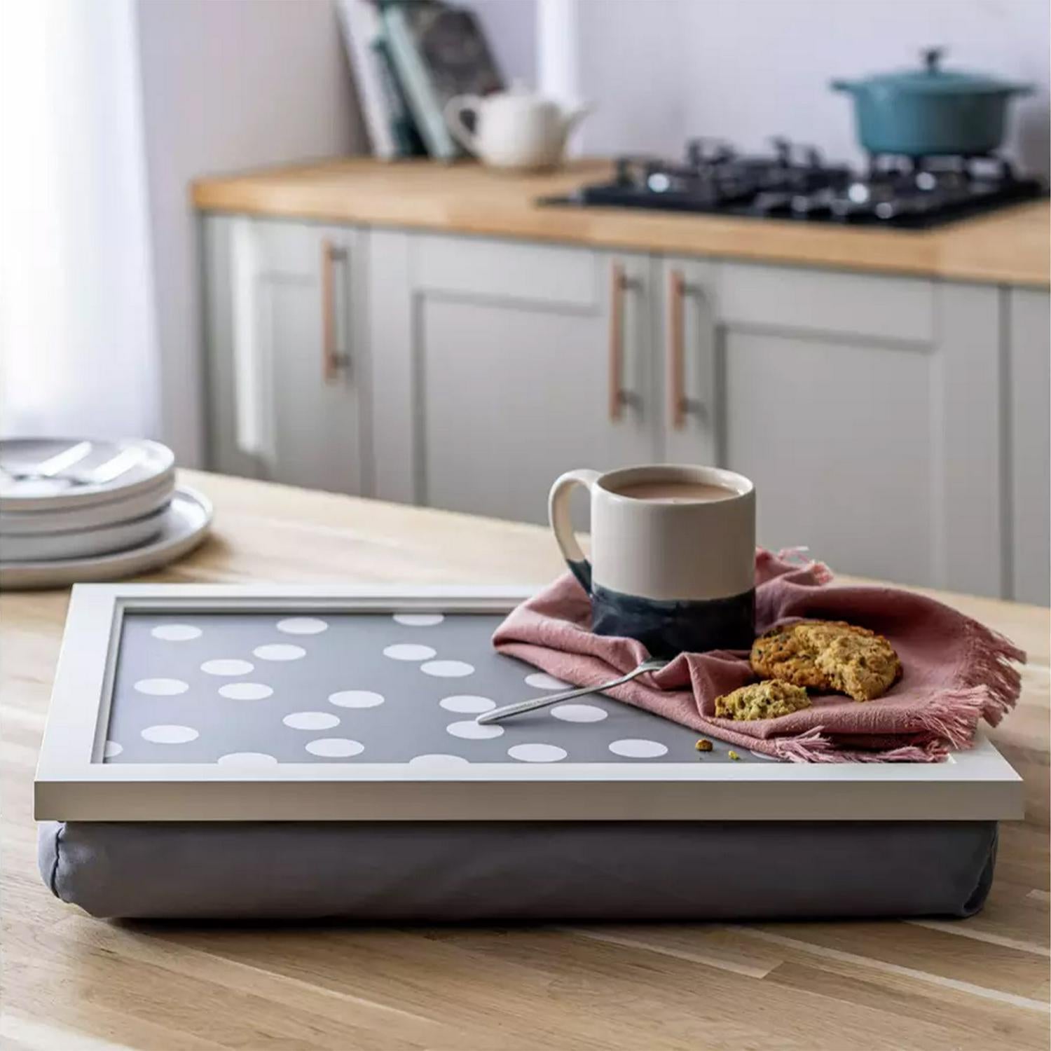 Habitat Grey Spot Lap Tray Fabric Cushion L44cm W33cm, UK version