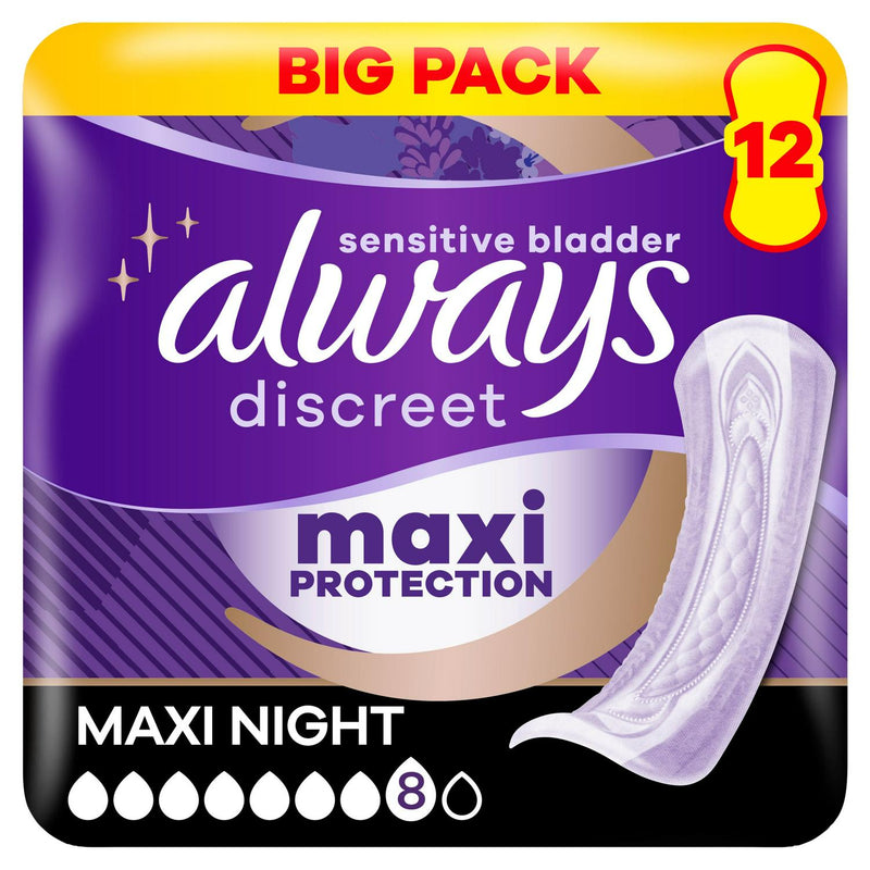 Always Discreet Incontinence Night Pads x12 - British product