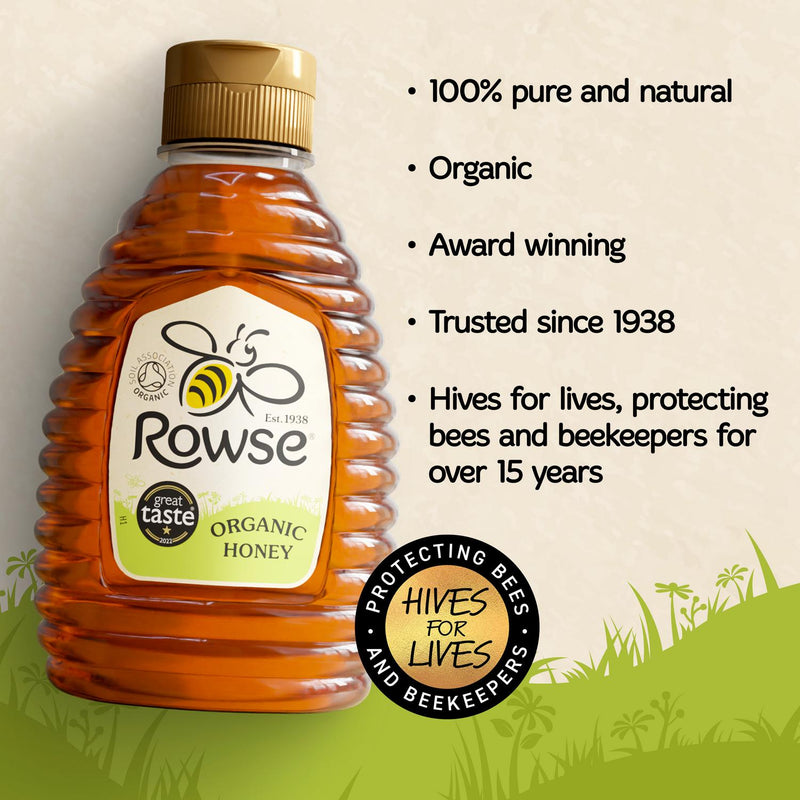 Rowse organic runny honey squeezy 680g, imported from the UK