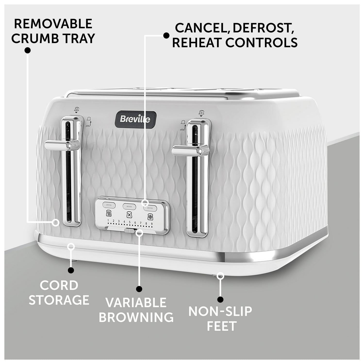 Breville VTT911 Curve 4 Slice Toaster - White and Chrome
