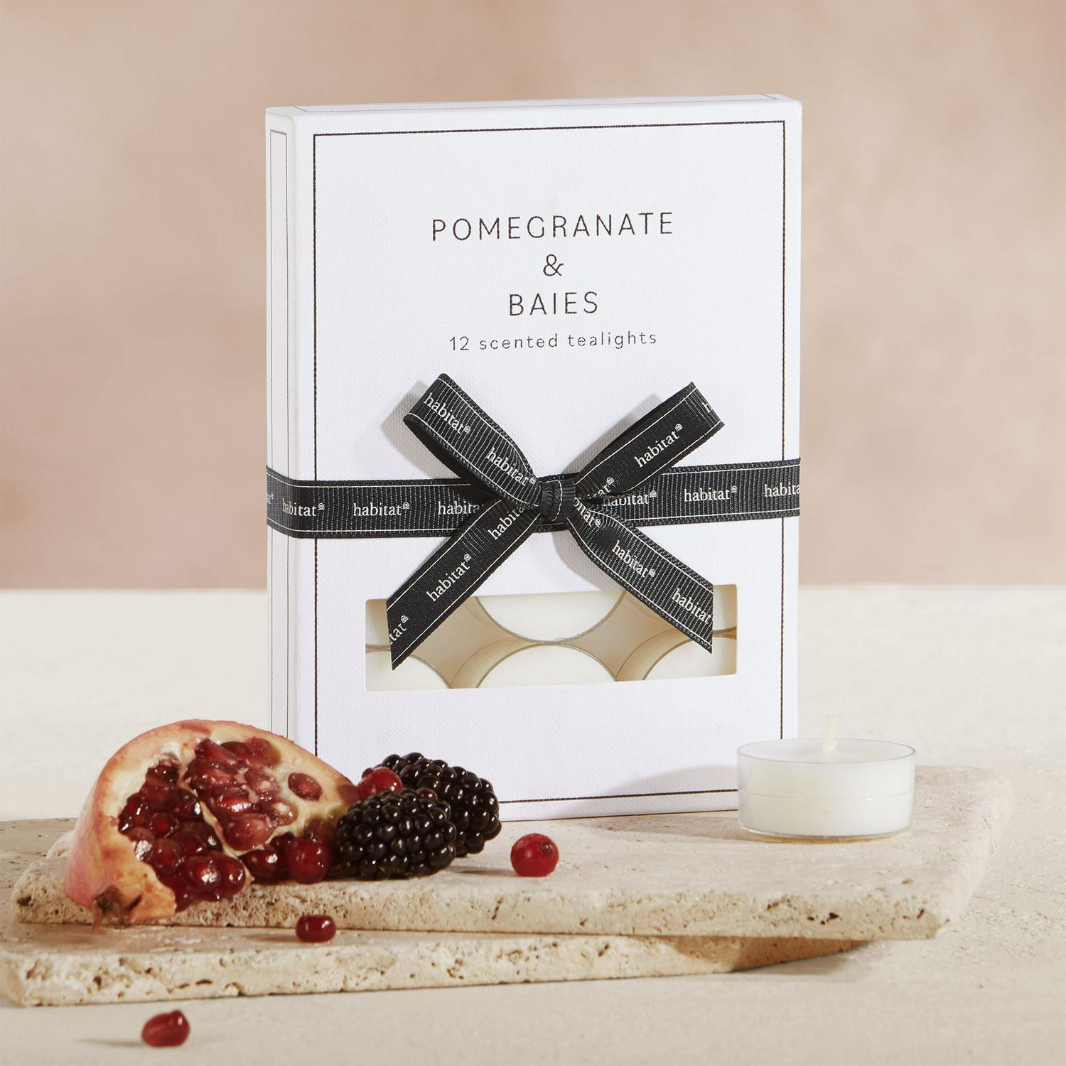 Habitat Luxe Pack of 12  Clear Cup Tealights - Pomegranate & Baies