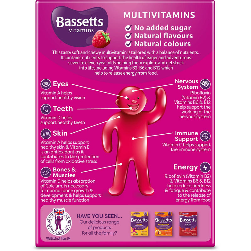 Raspberry Flavoured Multivitamin Soft Chewies for Children Aged 7-11 Years, 60 Pastilles