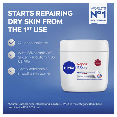 Crème pour peau sèche Nivea Repair & Care à l'urée et à la glycérine 400 ml