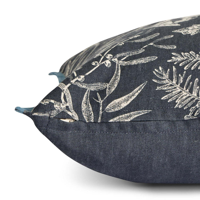 Habitat mono printed winter floral cushion navy 43cm, imported from the UK