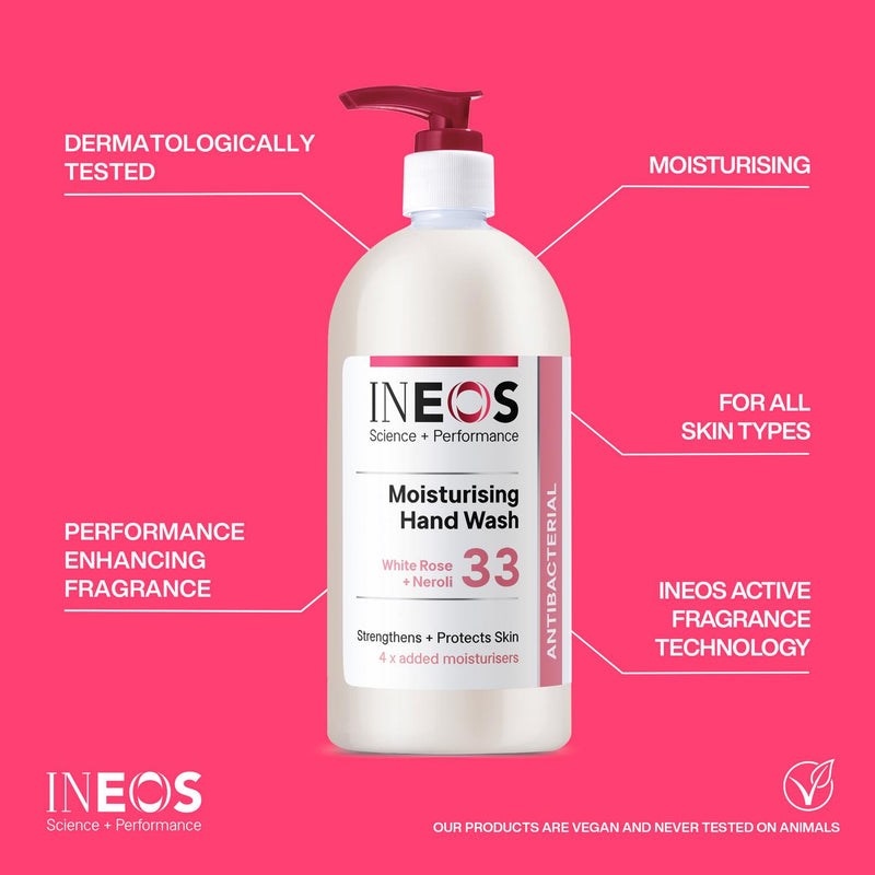 INEOS White Rose Neroli moisturising hand wash, imported from the UK