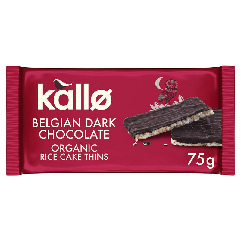 Kallo organic dark chocolate rice thins 75g, UK version