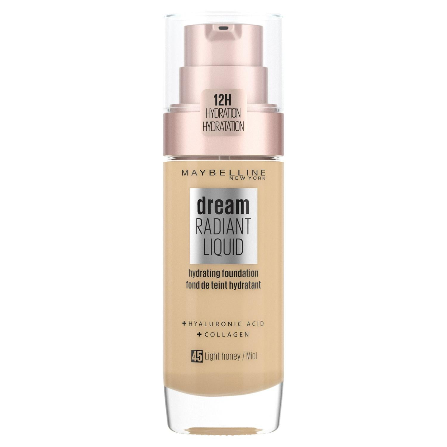 Radiant Liquid Foundation with Hyaluronic Acid and Collagen, Medium Coverage, Shade 45 Light Honey