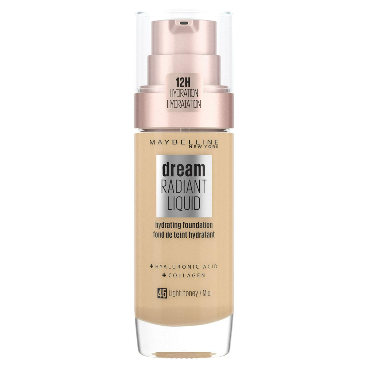 Radiant Liquid Foundation with Hyaluronic Acid and Collagen, Medium Coverage, Shade 45 Light Honey