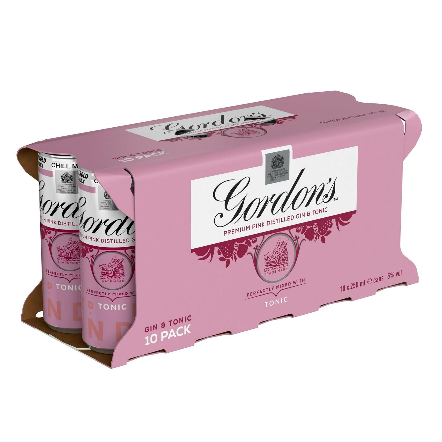 Gordon's pink flavoured gin and tonic 10x250ml cans, UK version