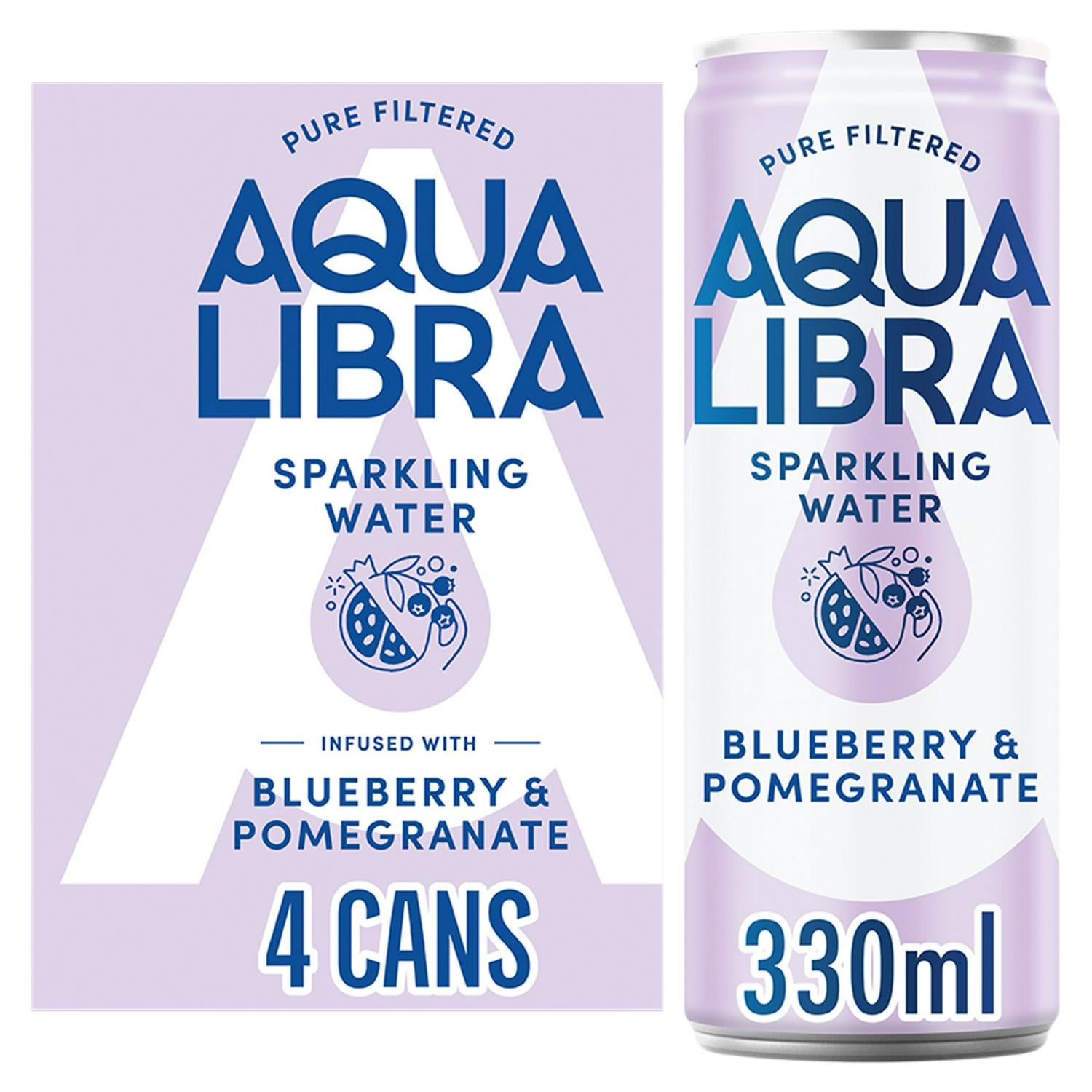Aqua Libra Sparkling Water Blueberry & Pomegranate 4 x 330ml - British product