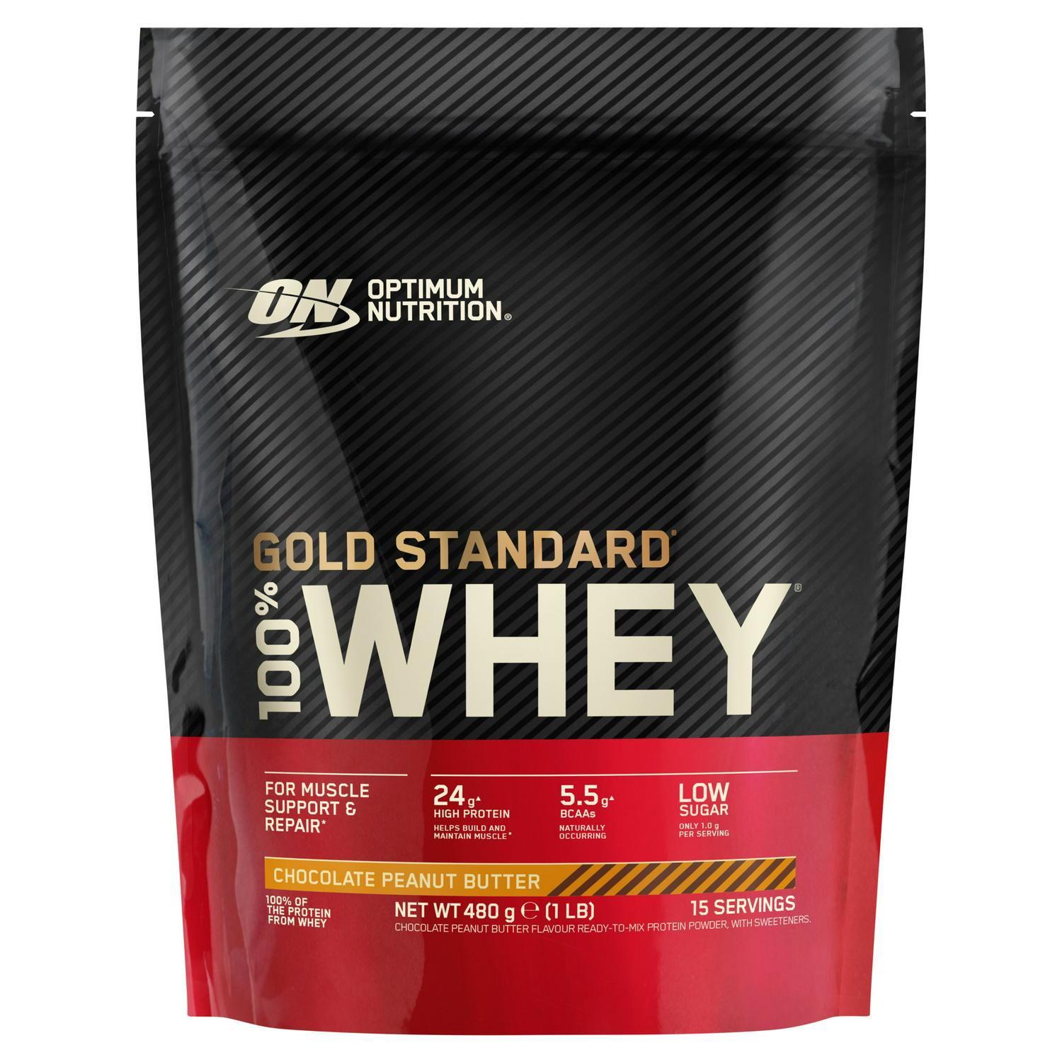 Optimum Nutrition whey protein chocolate peanut butter 480g, imported from the UK