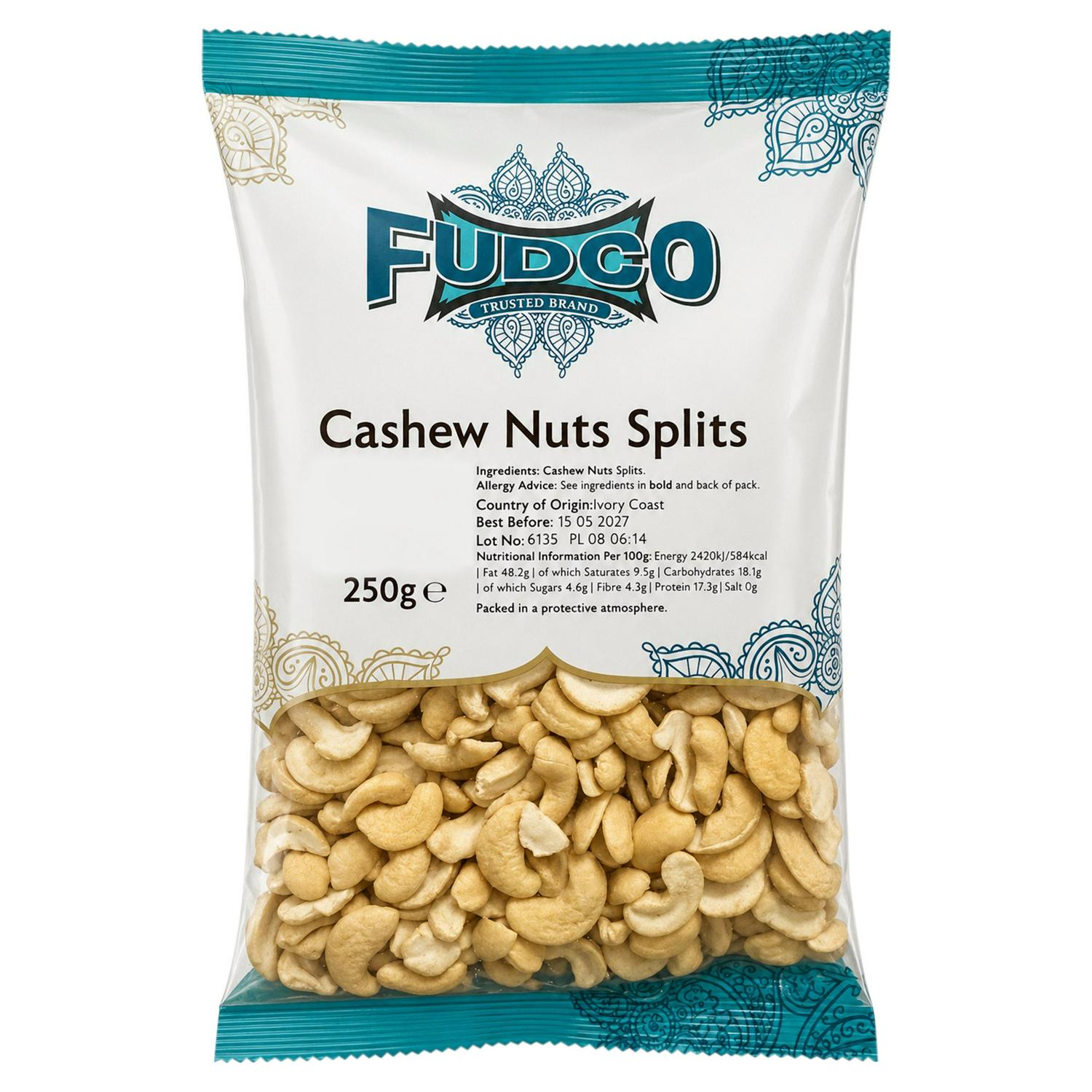 Fudco Split Cashew Nuts 250g pack - British product