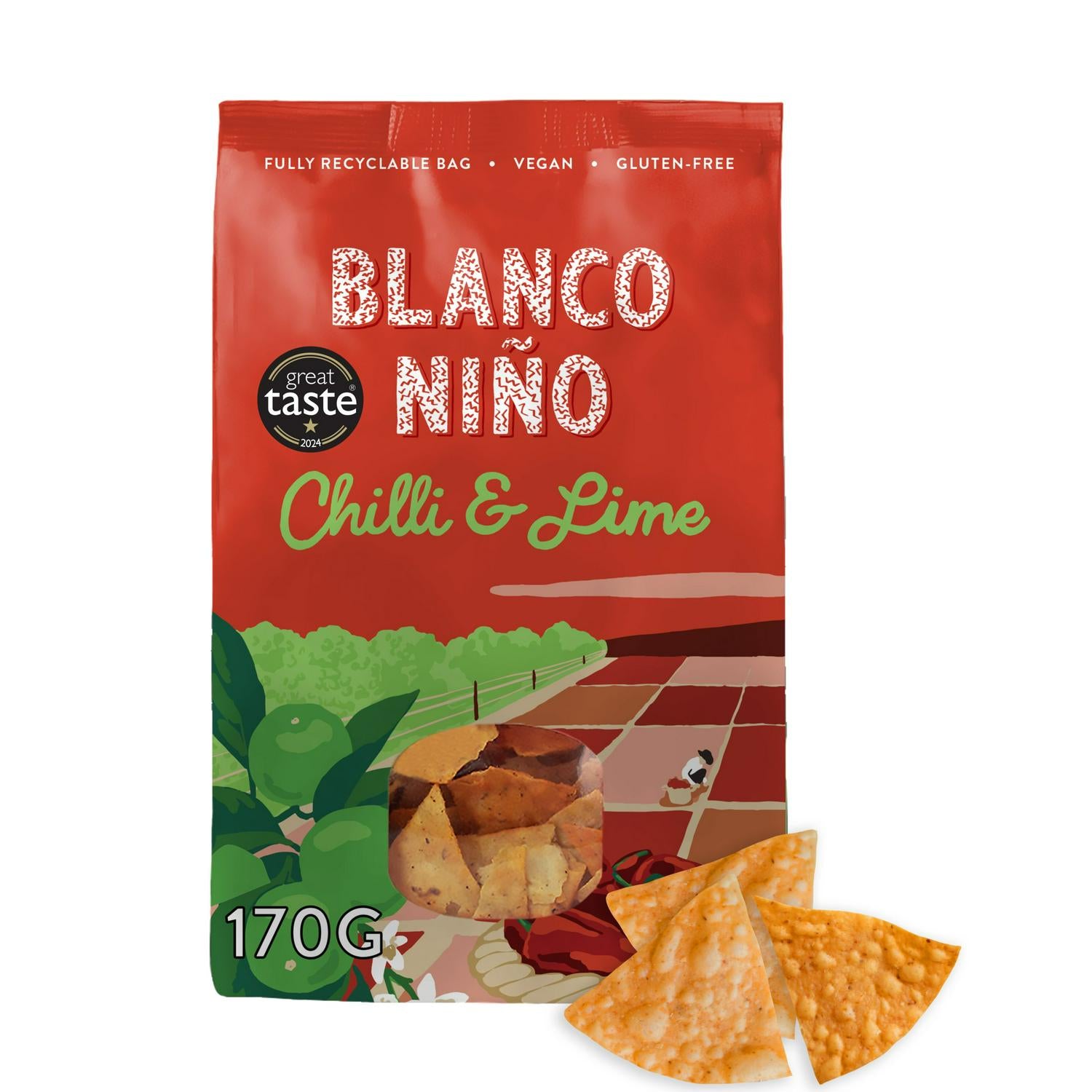 White Corn Tortilla Chips with Ancho Chilli and Zesty Lime 170g