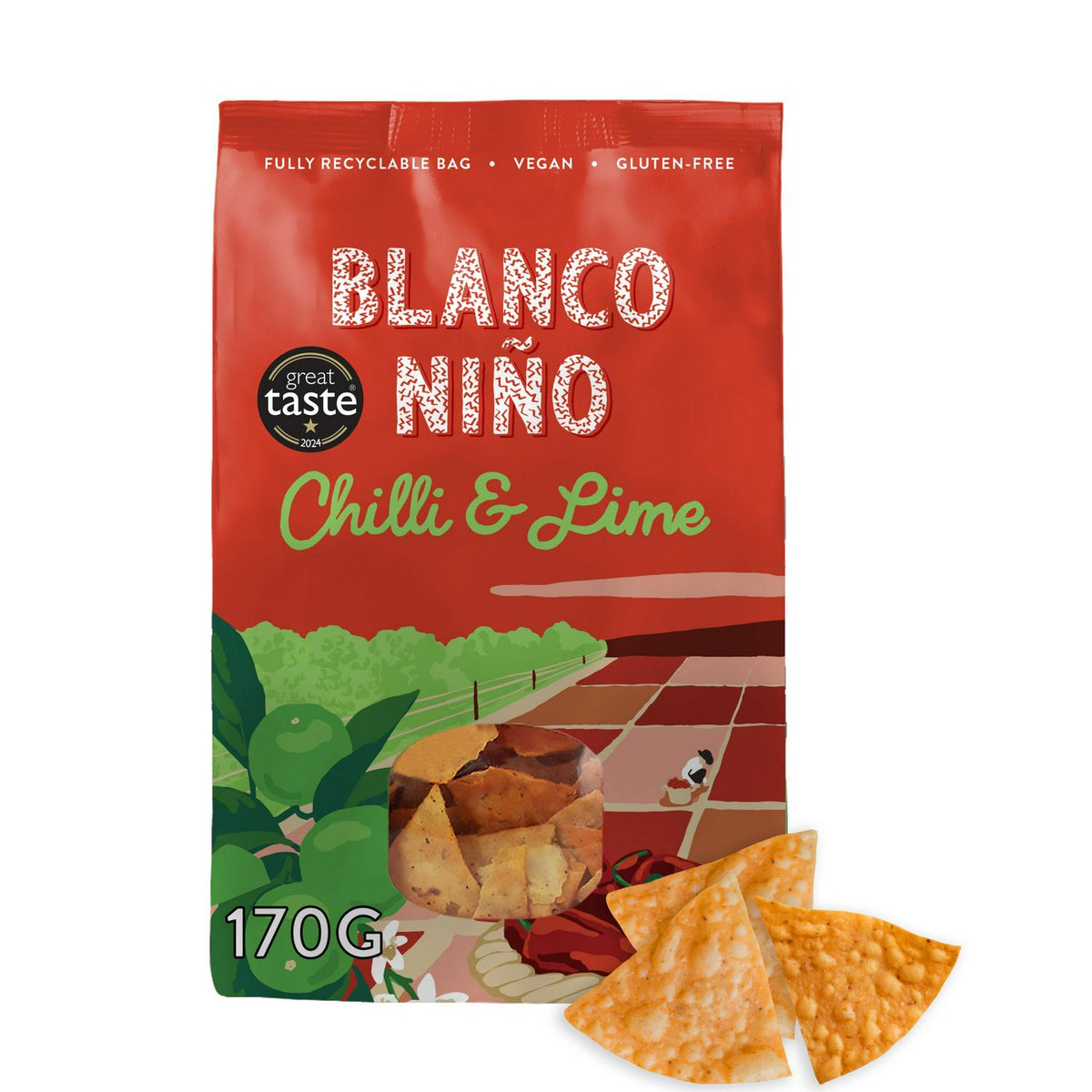White Corn Tortilla Chips with Ancho Chilli and Zesty Lime 170g