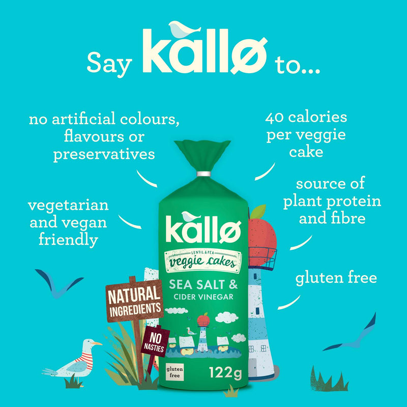 Kallo linse- og ertegrønnsakskaker med havsalt og eplecidereddik 122 g, britisk versjon