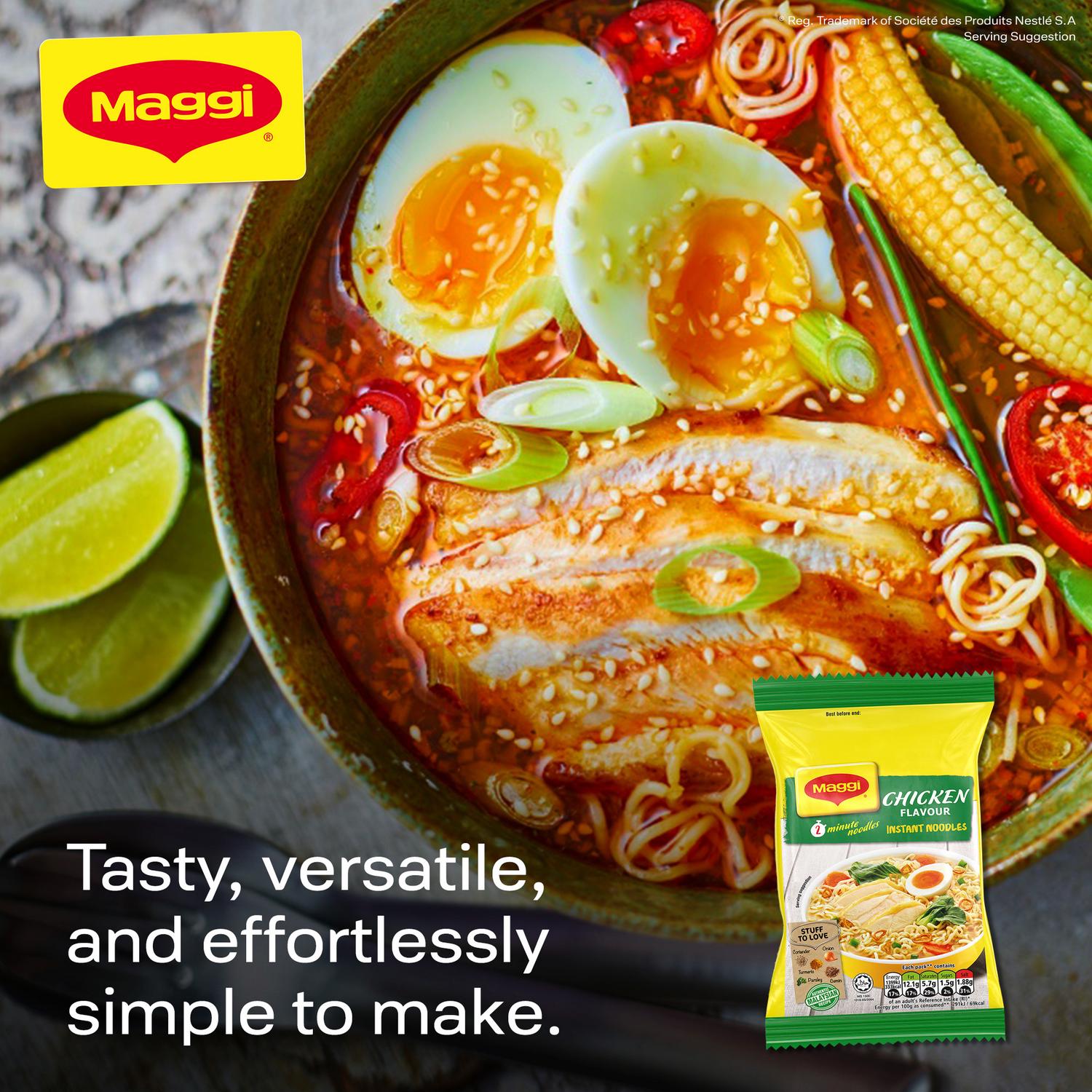 Maggi chicken flavour instant noodles 5 pack 74g, imported from the UK
