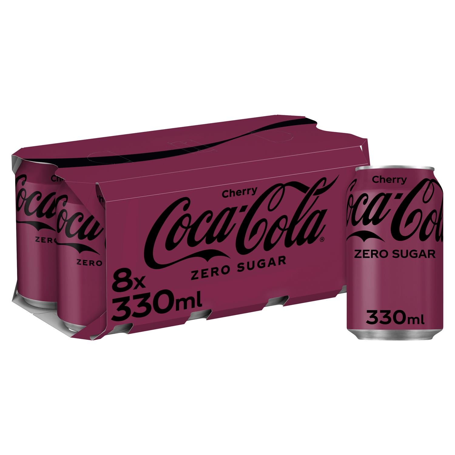 Coca-Cola Zero Sucres, boisson cola cerise, 8 x 330 ml - Produit britannique