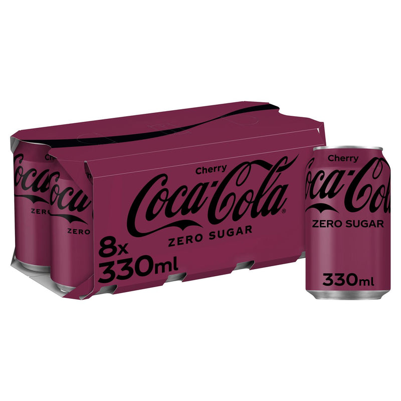 Coca-Cola Zero Sucres, boisson cola cerise, 8 x 330 ml - Produit britannique