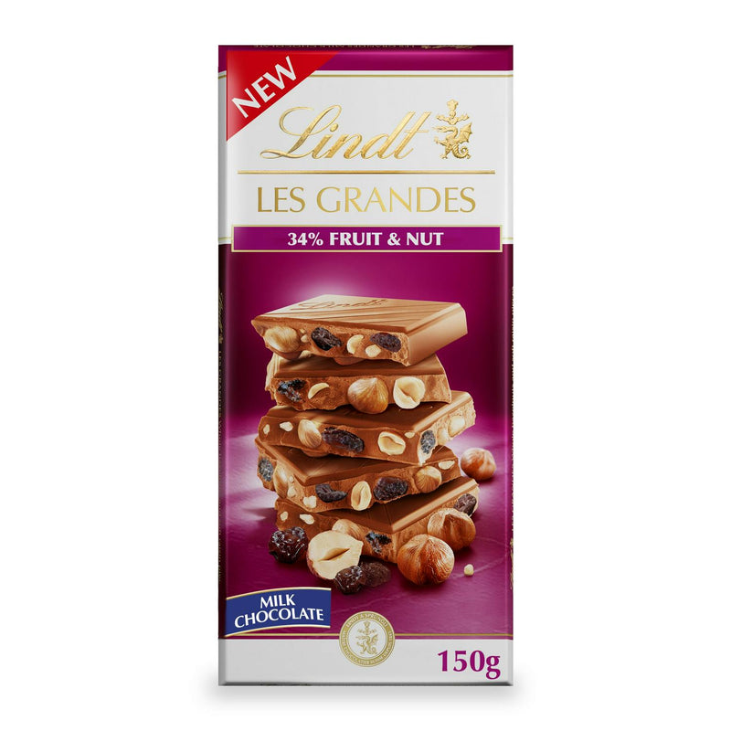 Lindt Milk Chocolate Bar Fruit and Nut 150g, UK version