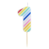 Sainsbury's printed number candle 1 rainbow stripe (British brand)