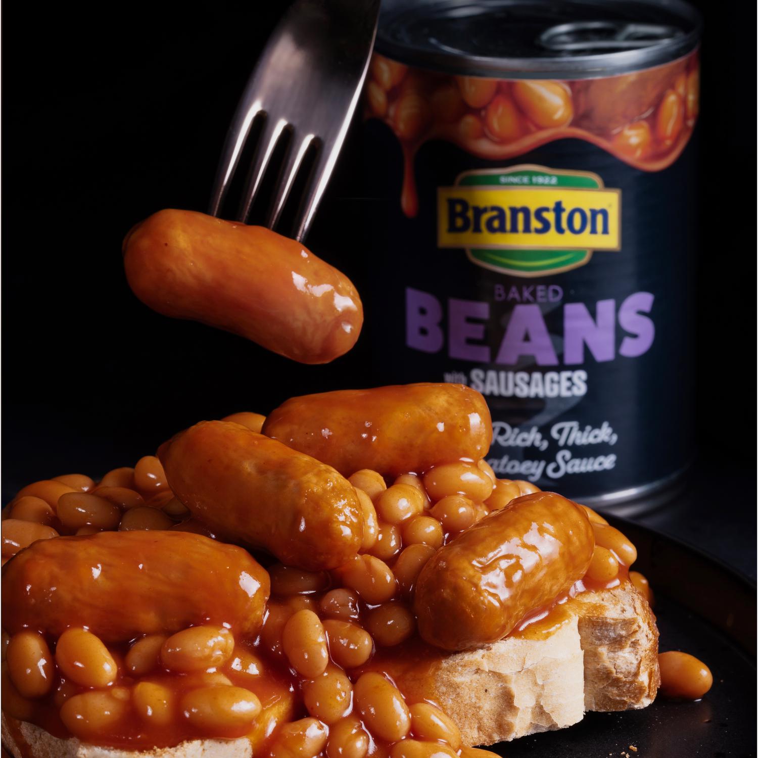 Tin of Branston baked beans and sausages 405g - British product