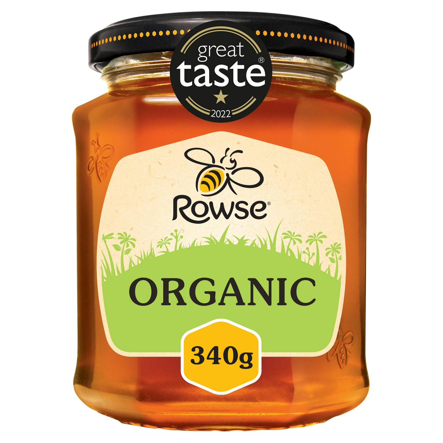 Rowse Organic Honey 340g jar, imported from the UK