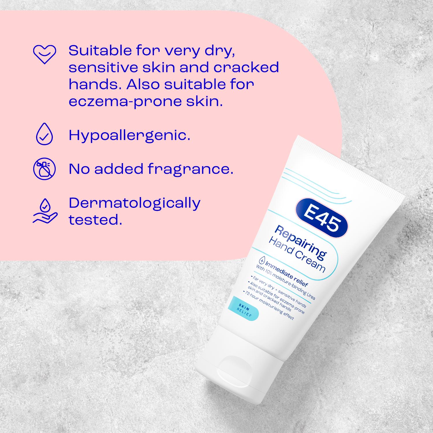 E45 Repairing Hand Cream 50ml tube helps repair dry skin - British product
