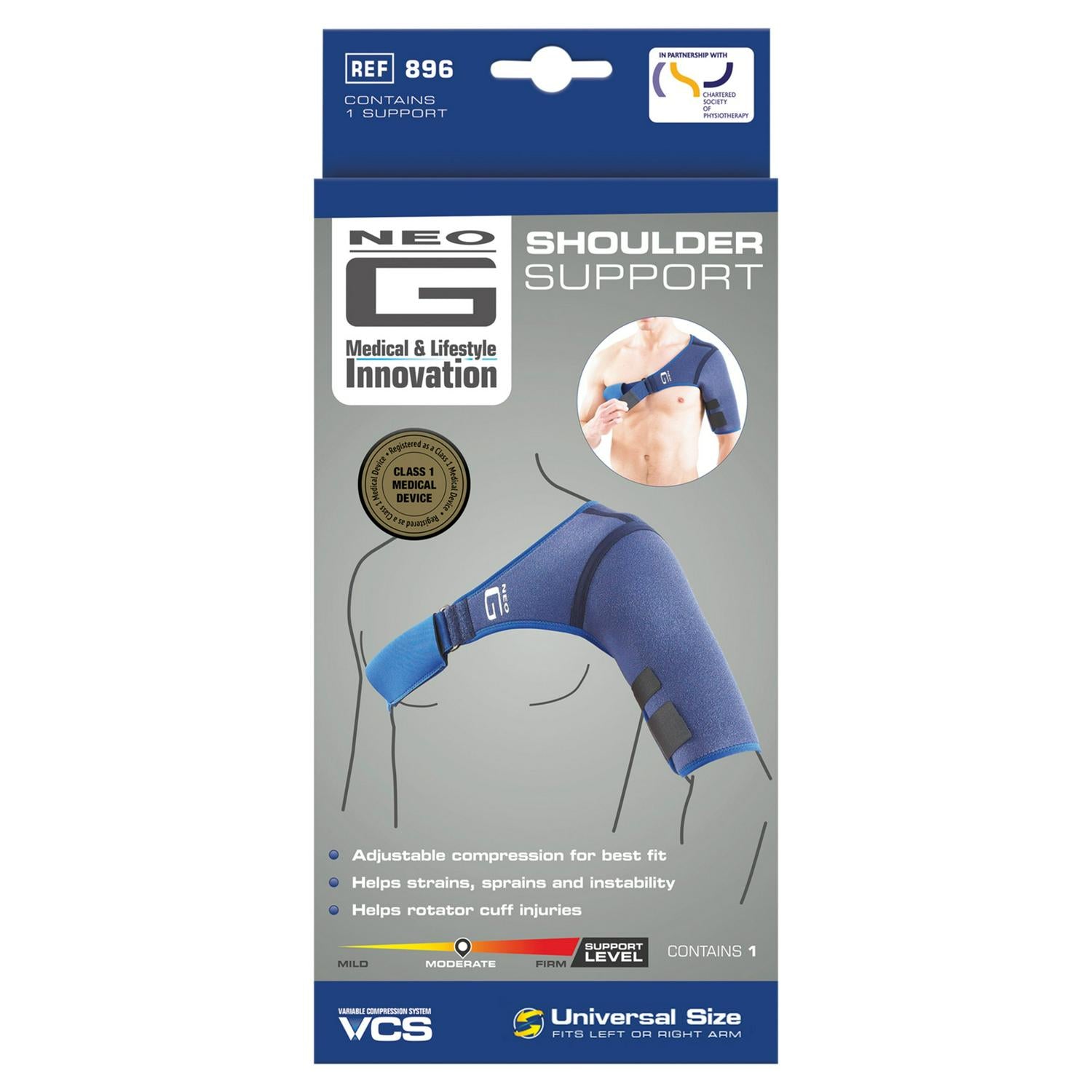 Neo G shoulder support universal size orthopaedic brace, imported from the UK