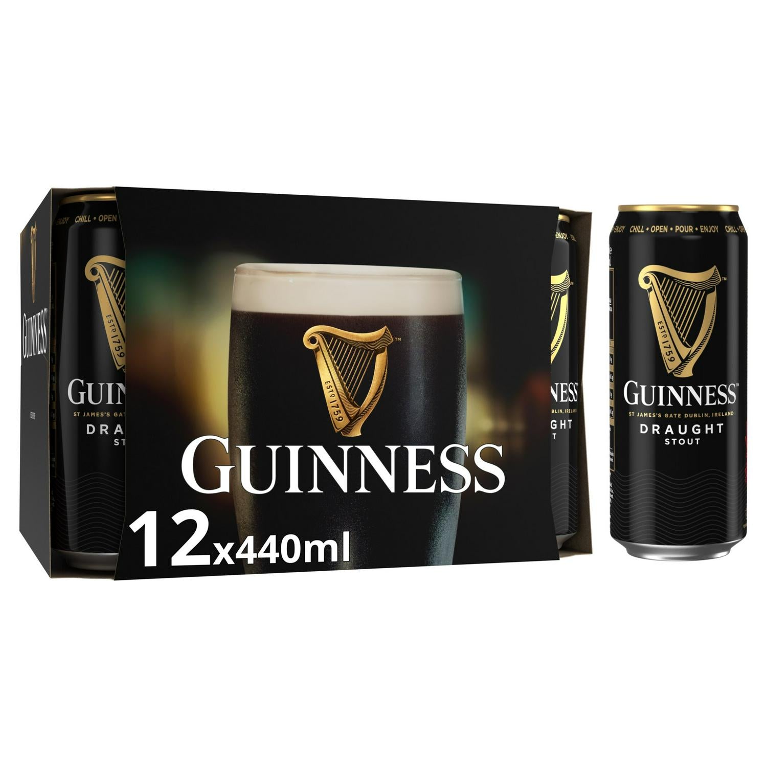 Guinness Draught Stout Beer 12 x 440ml Cans, UK version