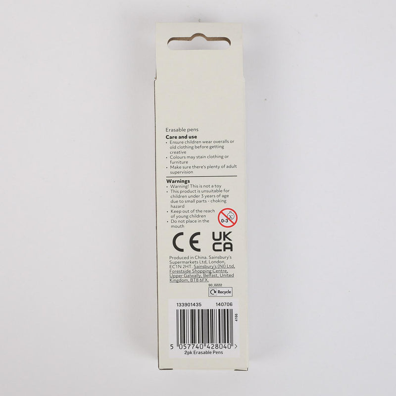 Sainsbury's erasable gel pens black ink pack of 2 (British brand)