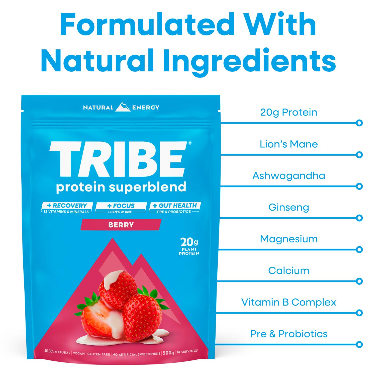 Tribe Berry Protein Superblend 500g Pouch (British brand)