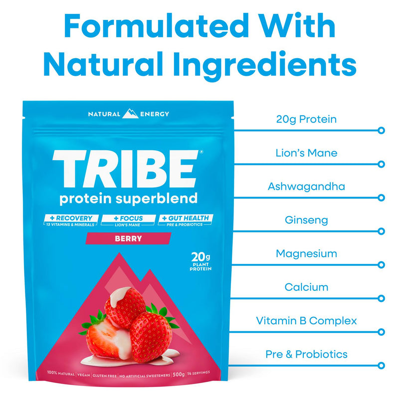 Tribe Berry Protein Superblend 500g Pouch (British brand)