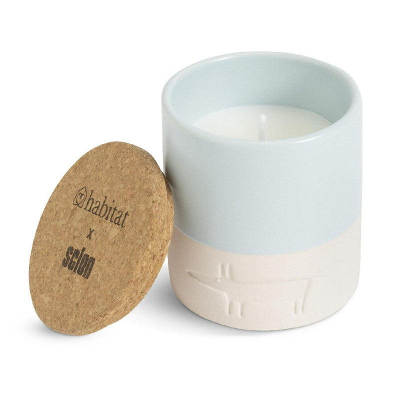 Habitat x Scion ceramic candle Mr Fox Blue 8cm, UK version