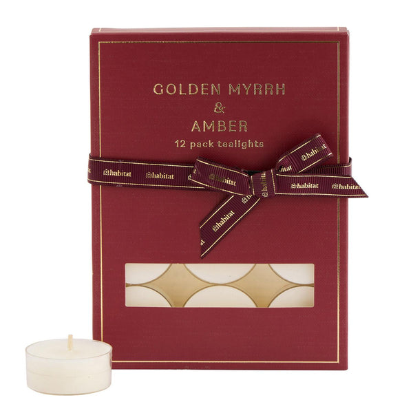 Habitat Clear Cup Tealights Candle  - Golden Myrrh & Amber - Pack of 12