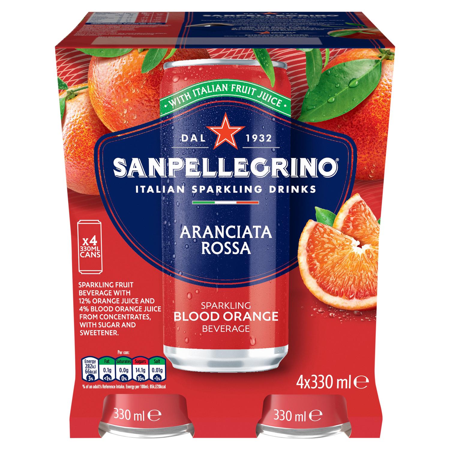 San Pellegrino Blood Orange Sparkling Drink 4 x 330ml cans (British brand)