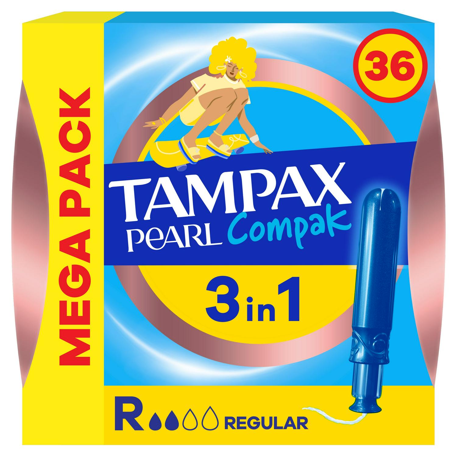 Tampax Pearl Compak Regular Tampons with Applicator x36