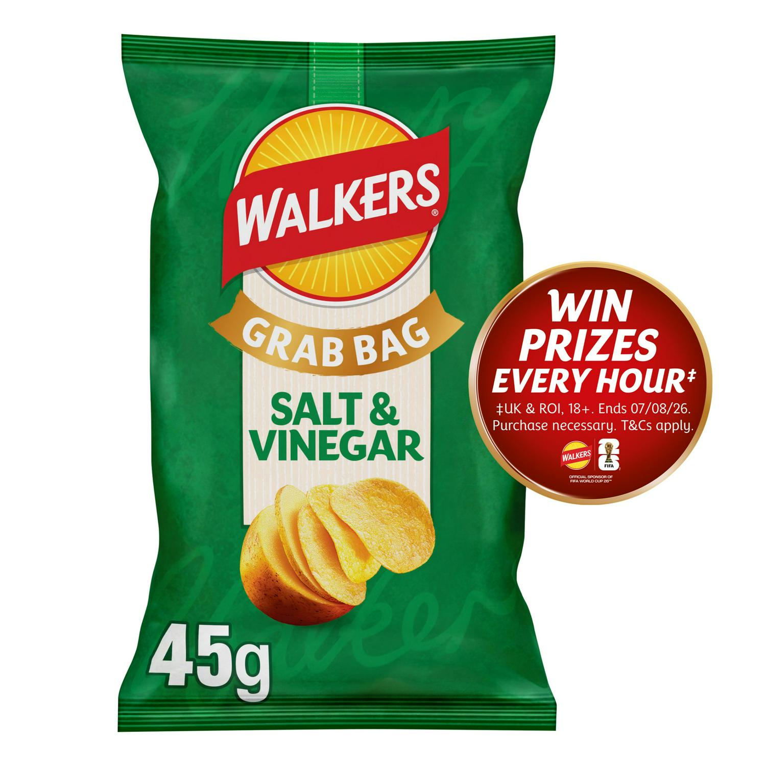Walkers Salt and Vinegar flavoured crisps 45g (British brand)