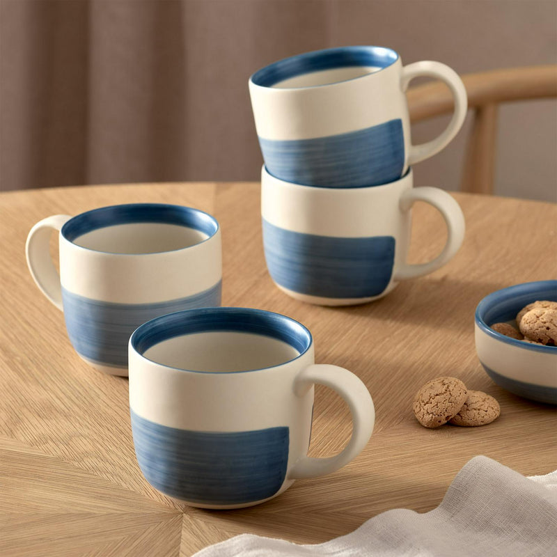 Habitat Cream and Bright Blue Stripe Stoneware Mug, UK version