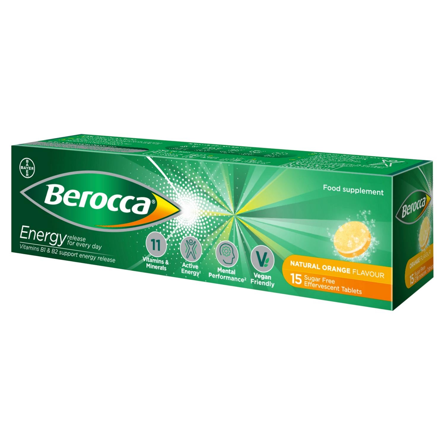 Berocca Orange effervescent vitamin tablets 15s (British brand)