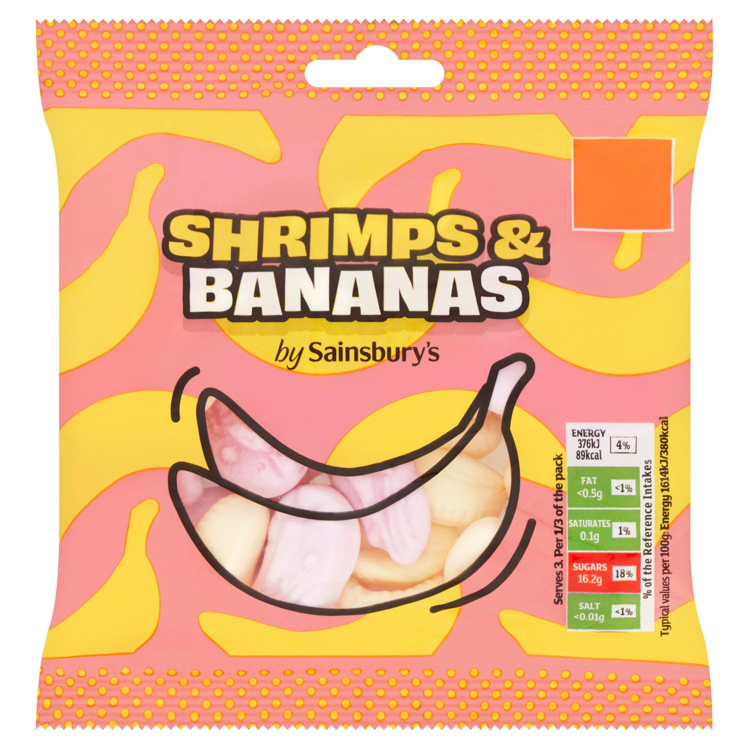 Sainsbury's Shrimps Bananas Fruit Flavour Foam Sweets 70g (British brand)