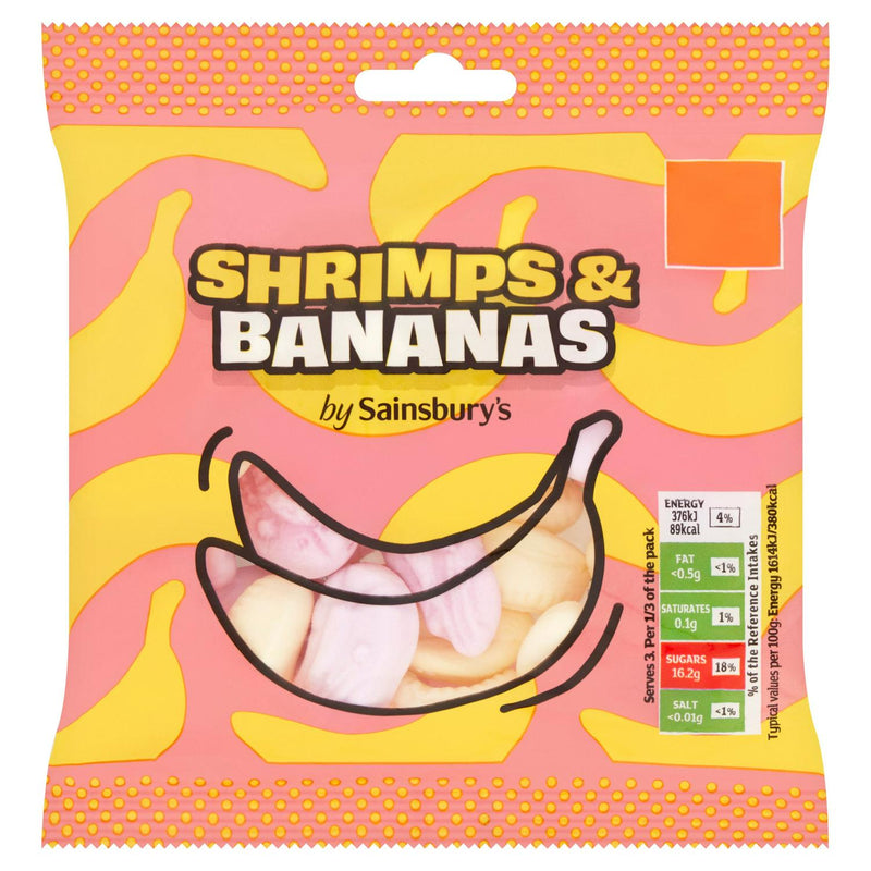 Sainsbury's Shrimps Bananas Fruit Flavour Foam Sweets 70g (British brand)