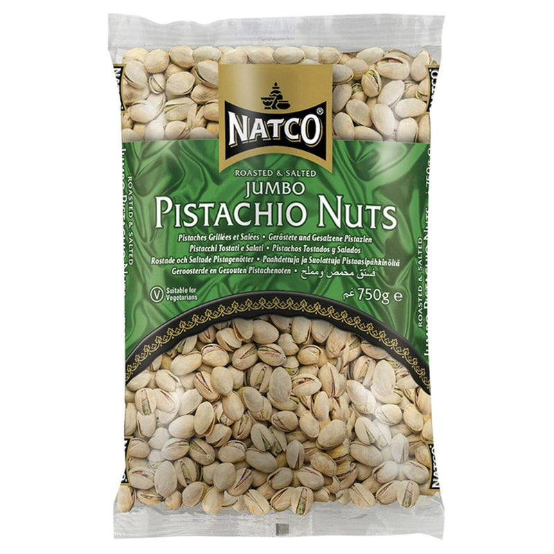Natco roasted salted jumbo pistachio nuts 750g, imported from the UK
